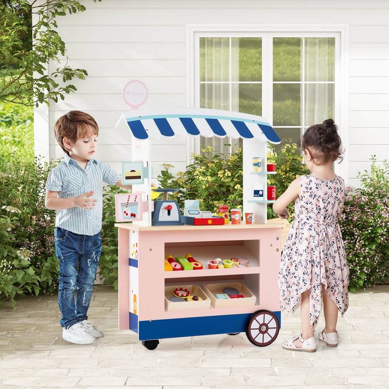 Costway Kids Snacks & Sweets Food Cart Kids Toy Cart Play Set with 30 - See Details