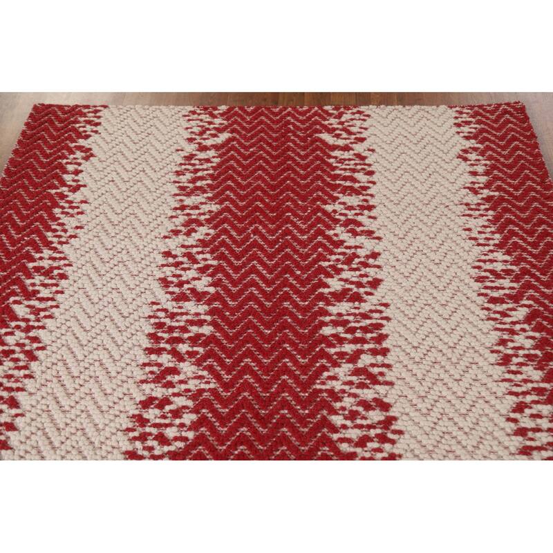 Hand Knotted Oriental 100% Wool Carpet Modern Chevron Red Moroccan Area Rug - 7' 0'' X 5' 1''