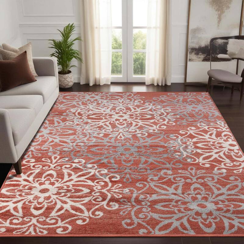 Superior Leigh Traditional Floral Scroll Indoor Runner or Area Rug
