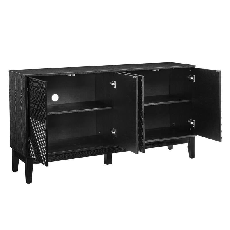 Farmhouse Fluted Buffet Cabinet with Concealed Handle Cabinet Doors for Living Room, Kitchen and Dining Room, Black