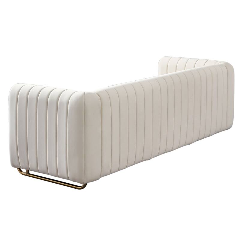 Modern Velvet Sofa with Channel Tufting & Gold Steel Legs - 3 Seater Couch