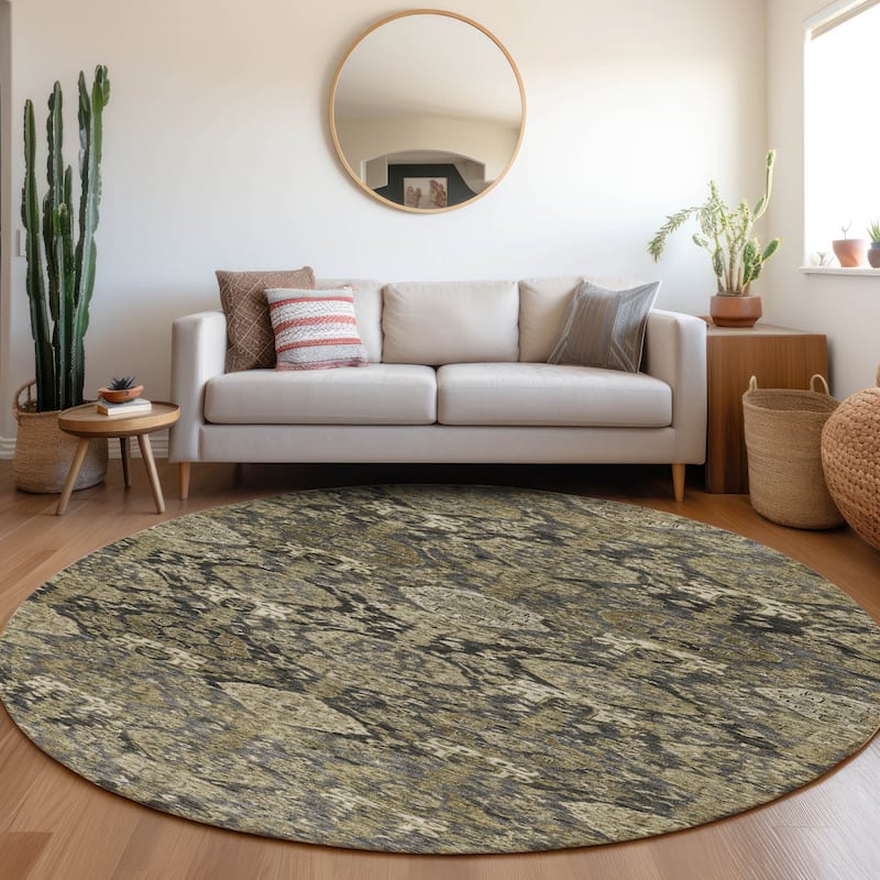 Machine Washable Indoor/ Outdoor Traditional Damask Chantille Rug - Charcoal - 8' x 8'
