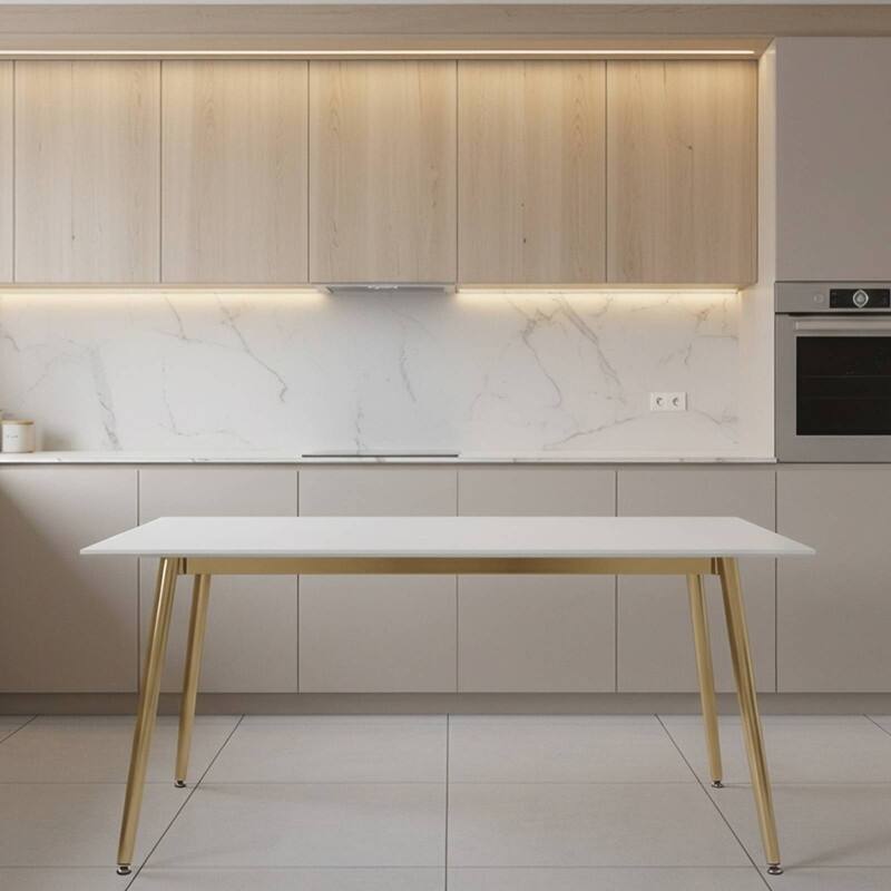 Zayle Dining Table with a 71" Rectangular Top and Gold Steel Base