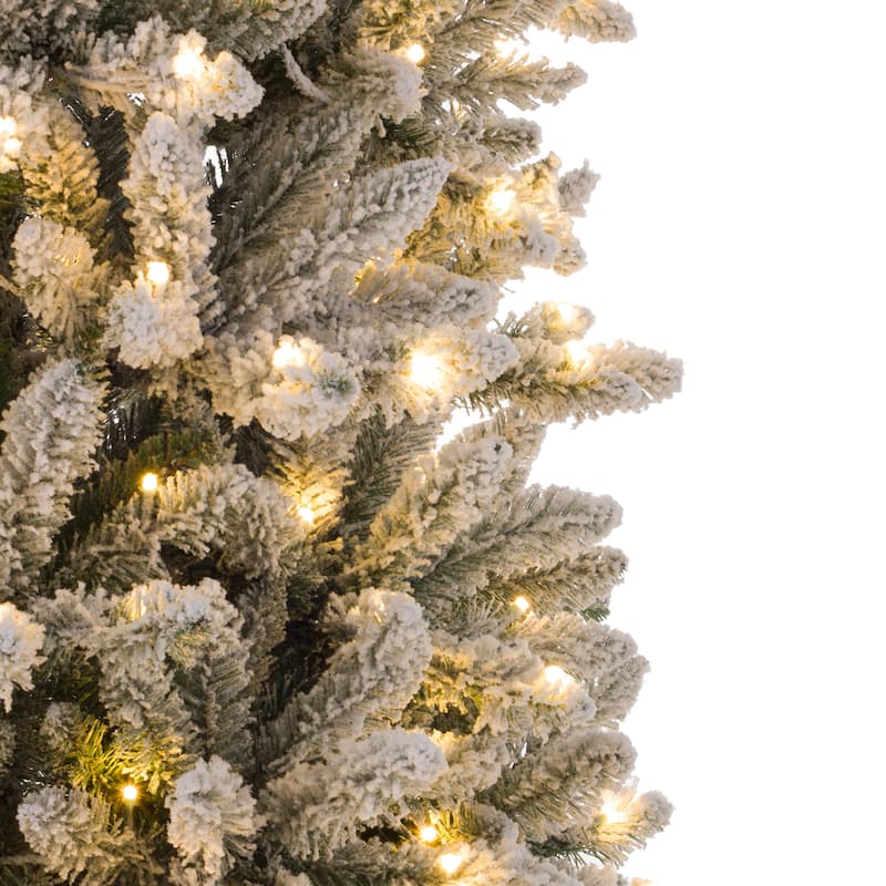 Glitzhome 9ft Pre-Lit Flocked Pencil Fir Artificial Christmas Tree with 600 Warm White Lights