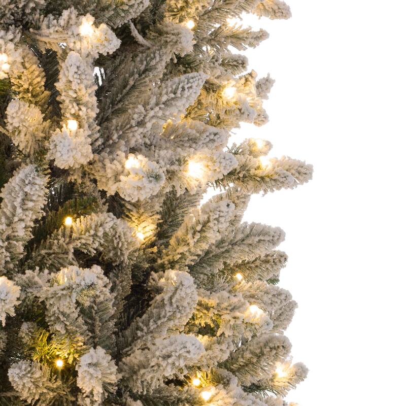 Glitzhome 6FT/7.5FT/9FT/11FT Snow Flocked Pre-lit Artificial Fir Christmas Trees