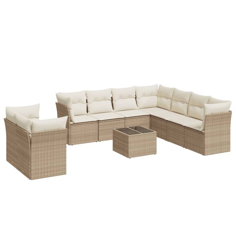 vidaXL Garden Sofa Set Beige PE rattan, tempered glass, fabric - 21.7 x 21.7 x 14.6