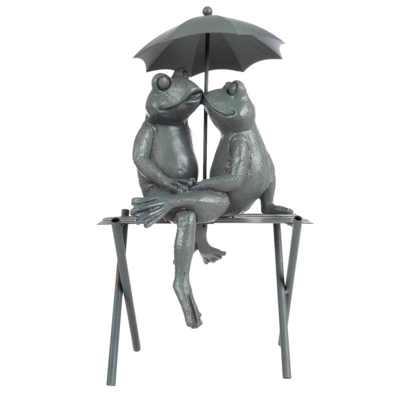 Frog Couple Statue - Whimsical Resin Romantic Animal Figurine for Outdoor by Pure Garden (Bronze)