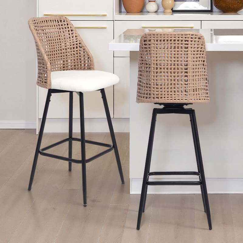 28.7"H Swivel Bar Stools/ Counter Stools Metal Leg with Rattan Back - Set of 2