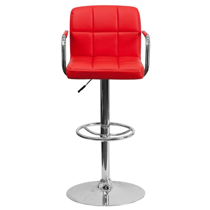 Quilted Vinyl Adjustable Height Barstool with Arms and Chrome Base - 20"W x 18"D x 36.75" - 45.25"H