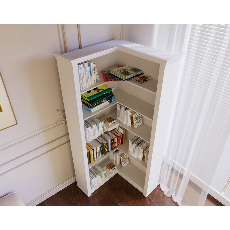 5-Tier Corner Bookshelf, 32" Tall Open Storage Shelf - Adjustable Height Wooden Bookcase for Living Room, Bedroom