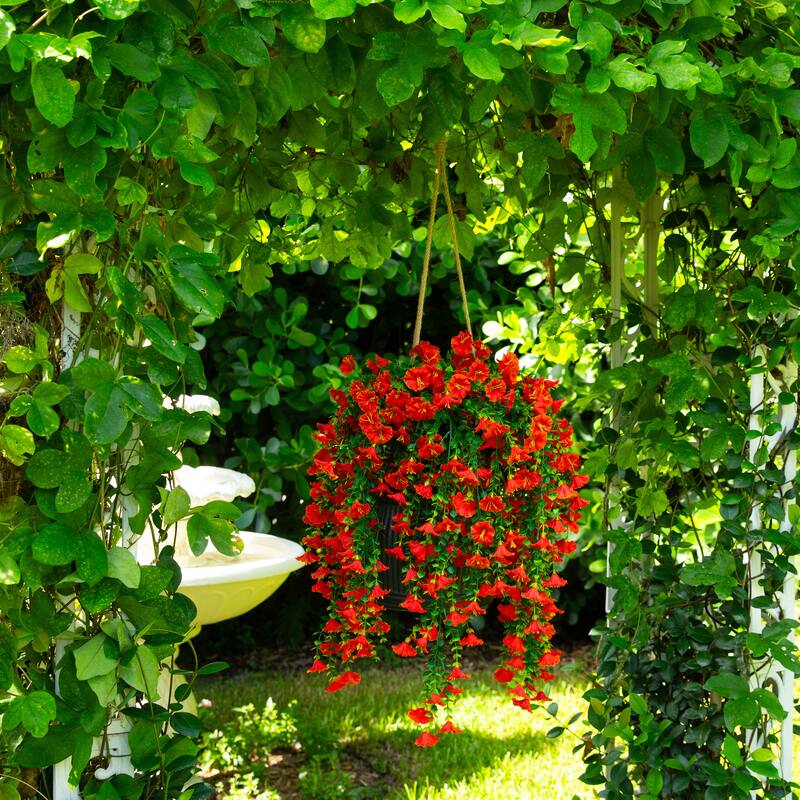 30-in UV Resistant Artificial Morning Glory Hanging Plant - Set of 6