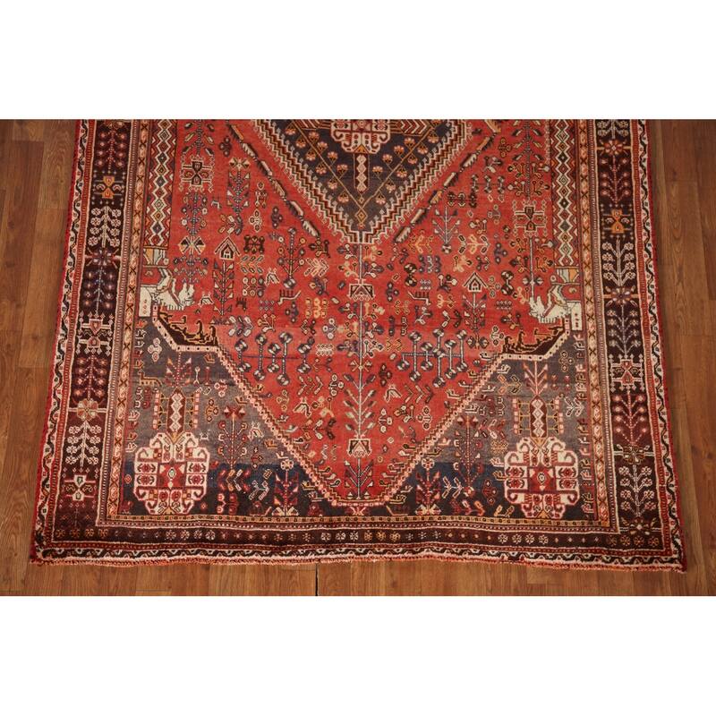 Shiraz Persian Vintage Area Rug Handmade Wool Carpet - 5'2"x 8'2"