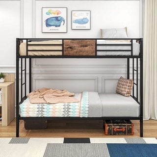 Sturdy Twin Over Twin Metal Bunk Bed with Full-Length Guardrail, Ladder, No Box Spring Needed, Noise-Free Design, Black