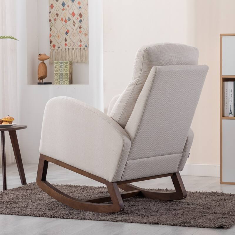 Modern Linen Upholstered Rocking Chair, Living Room Lounge Arm Chair
