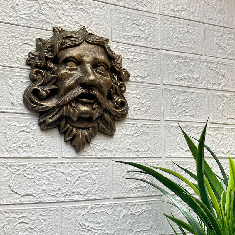 Cast Iron Green Man Wall Decor - Bronze Finish - 9.75 Inches Tall -