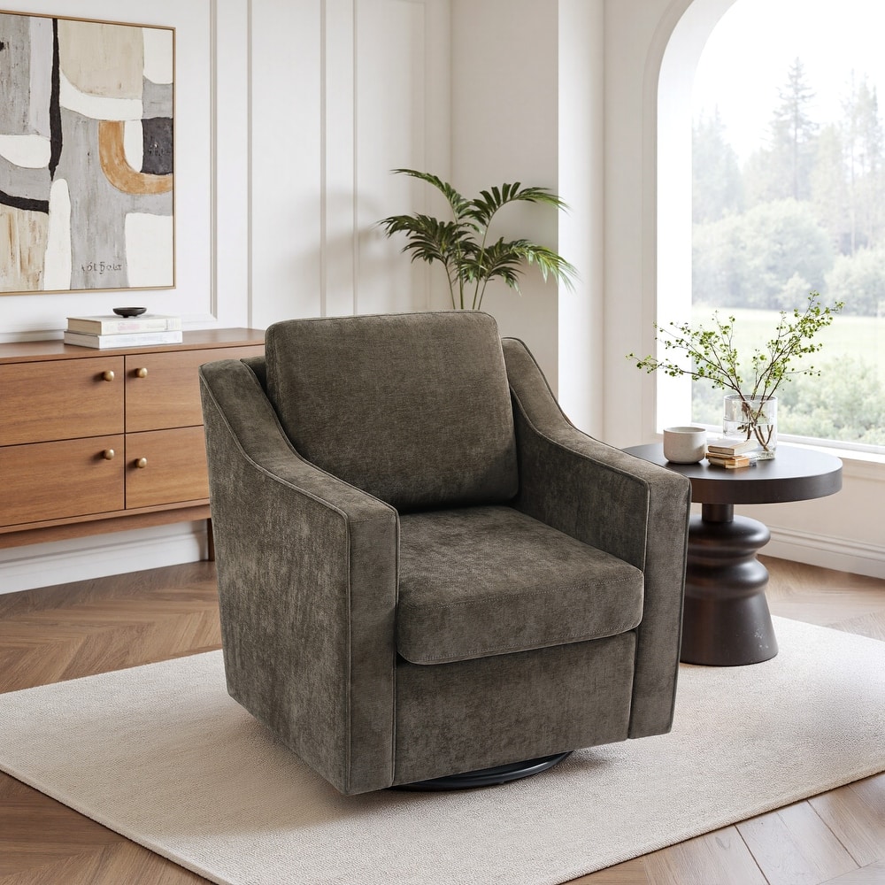 30'' W Vegan Leather/ Chenille Swivel Accent Chair