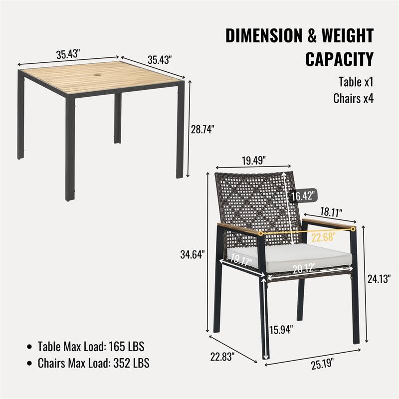 All Weather 5-Piece Patio Dining Table Sets,Patio Conversation Set - Dark Brown