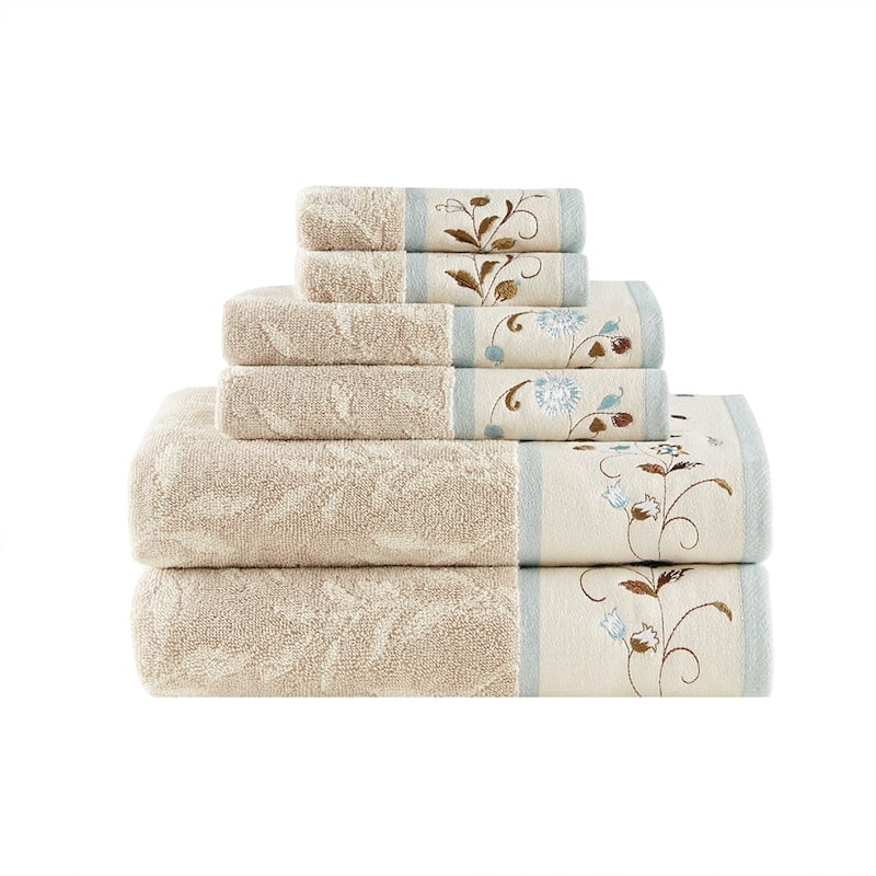 Embroidered Cotton Jacquard 6 Piece Towel Set