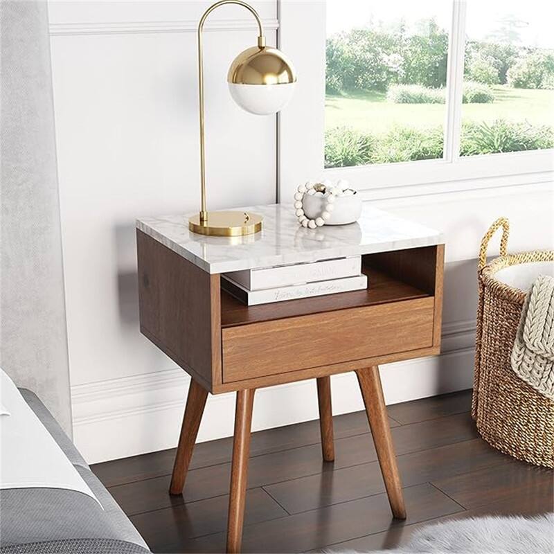Mid-Century Accent Side or End Table - White/Brown