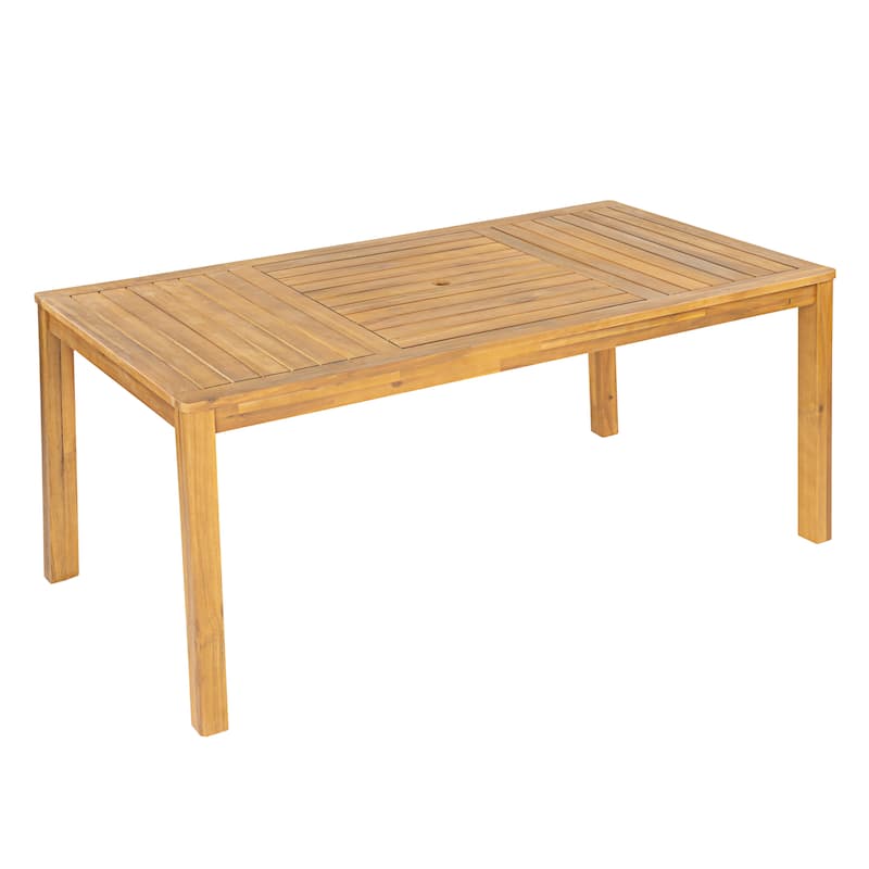 Christopher Knight Home - Modern Acacia Outdoor Dining Set with Cushioned Armless Chairs & 69" Dining Table with Umbrella Hole