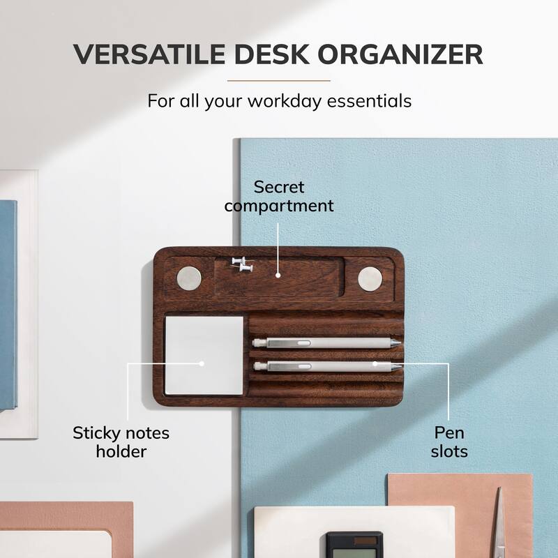 Jani Wooden Desk Organizer with Magnetic Whiteboard - Solid Wood, Hidden Storage & Anti-Skid Base for Home, Office & Workspaces