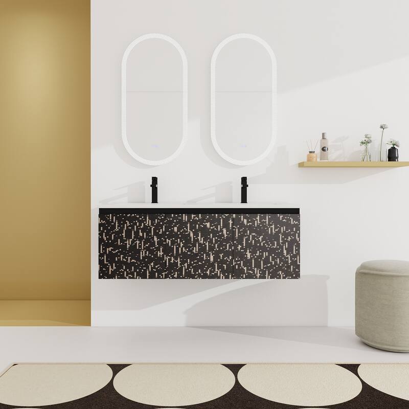 Plywood Wall Mounting Bathroom Vanity Set in Black with Integrated Ceramic Sink - 48" x 18" x 17" - Painted - Black