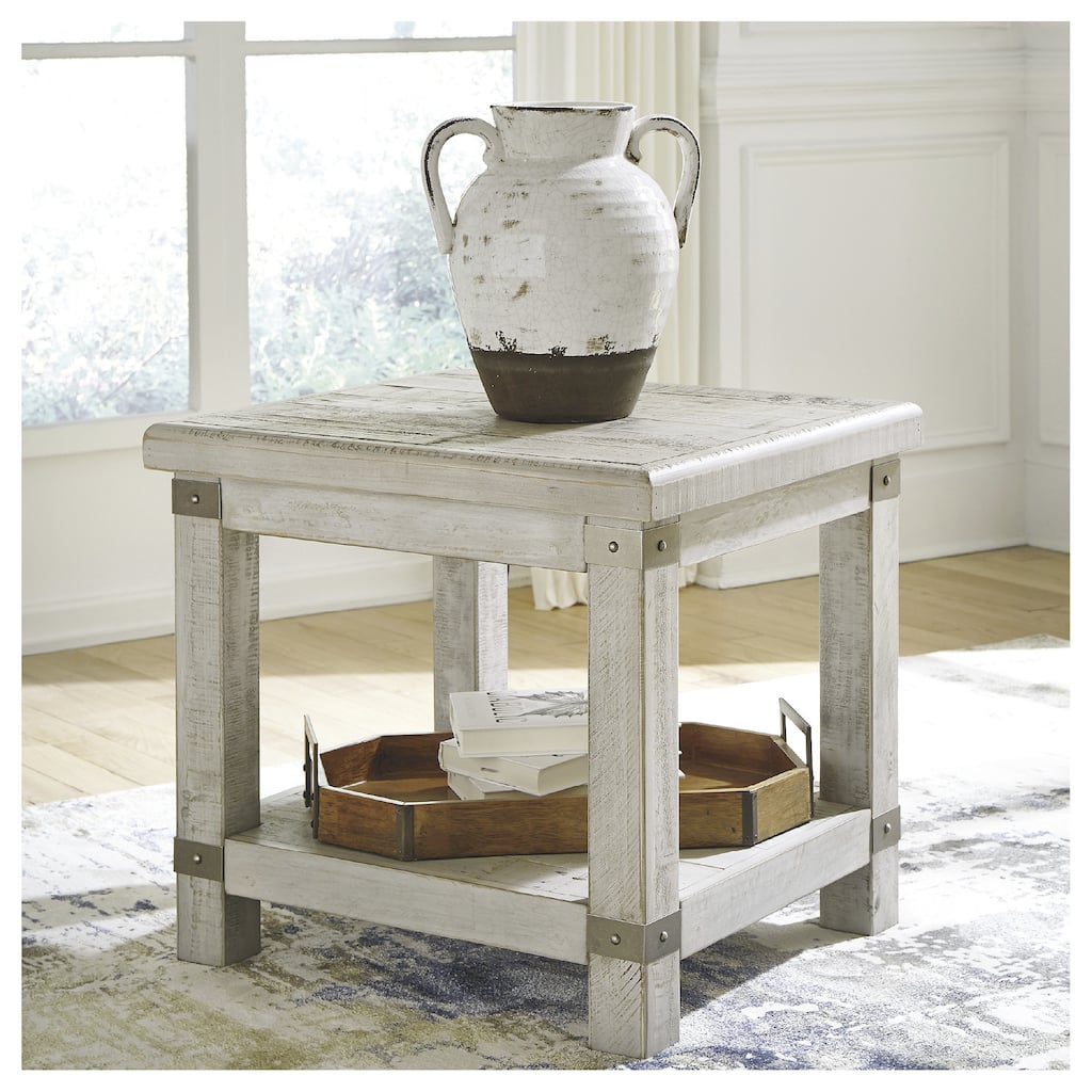Carynhurst Casual Rectangular End Table White Wash Gray