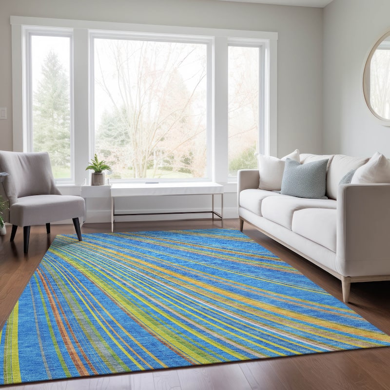 Machine Washable Indoor/ Outdoor Stripe Wave Chantille Rug