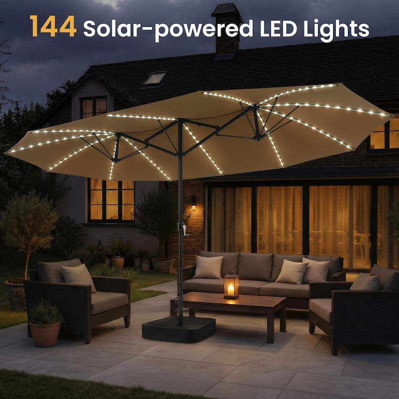 Crestlive Products 15ft Double-sided Patio Umbrella Solar LED Lighted Outdoor Market Umbrella
