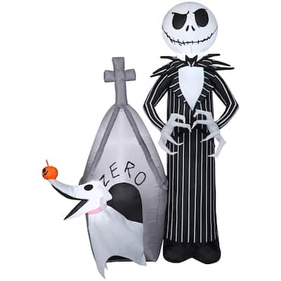Gemmy Airblown Jack and Zero w/House Scene Disney , 5 ft Tall, Multicolored