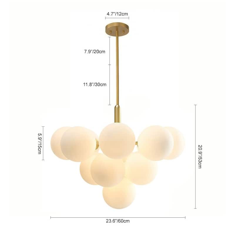 Modern 13-Light Brass Glass Globe Cluster Chandelier