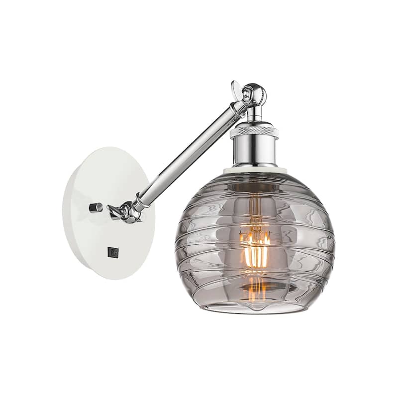 Innovations Lighting 317-1W 8 6 Athens Deco Swirl Sconce Athens Deco - White Polished Chrome / Light Smoke Deco Swirl