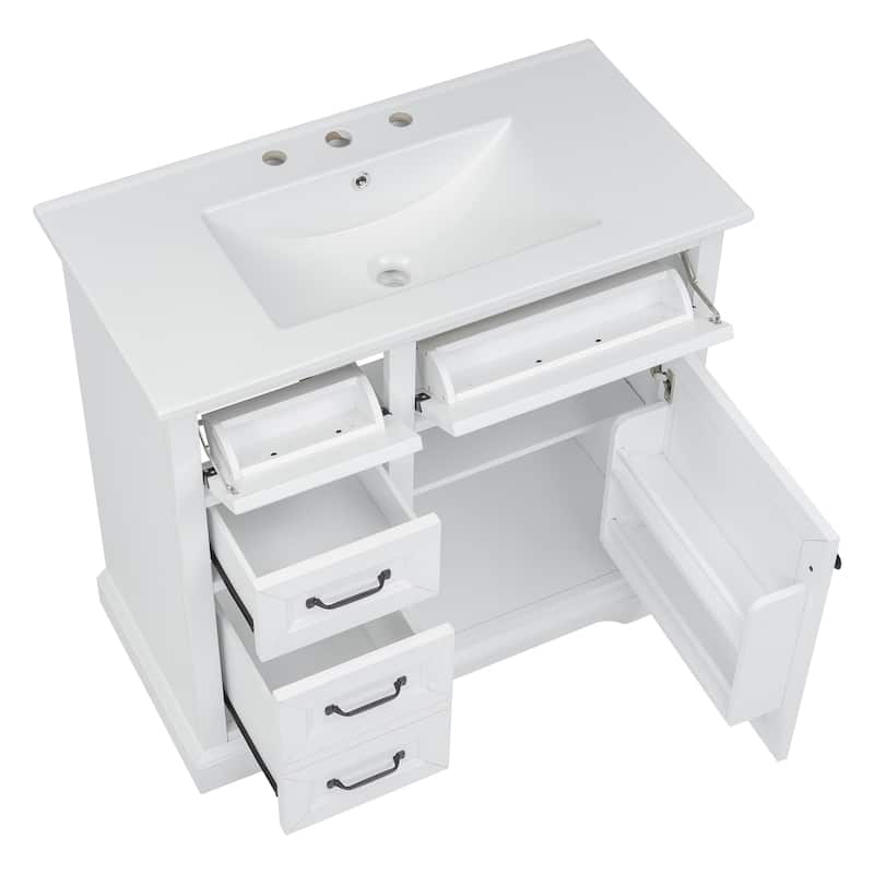 GDFStudio - Avalon 36-Inch Bathroom Vanity with Ceramic Sink Top, Freestanding Storage Cabinet, Pre-Drilled for 8-Inch Faucet