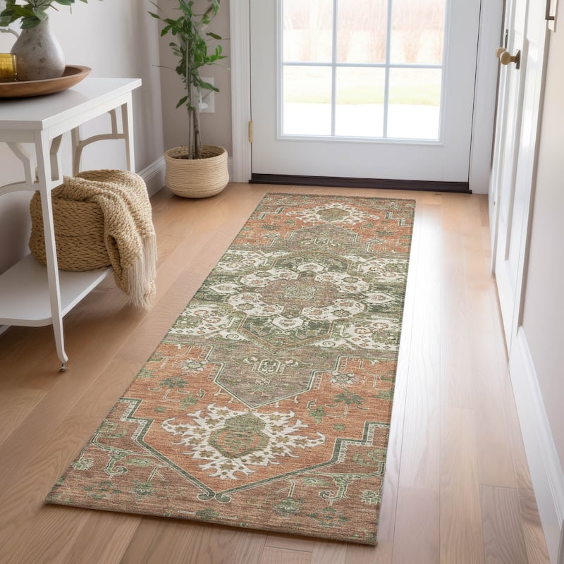 Machine Washable Indoor/ Outdoor Persian Traditional Chantille Rug - Rust - 2'3" x 7'6"