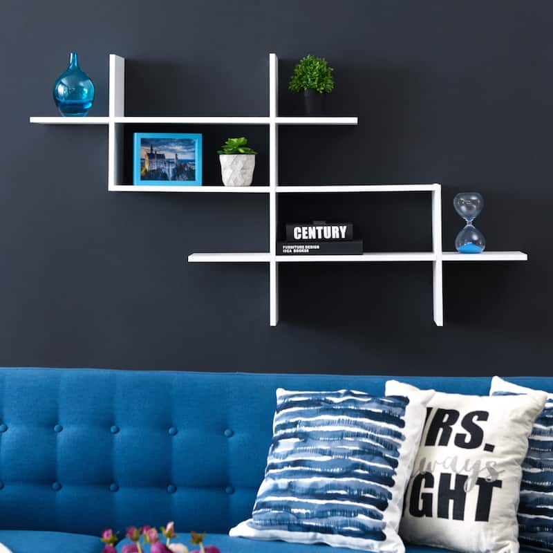 Danya B. 3-Tier Wall Mount Ladder Shelf with Criss Cross Design - White