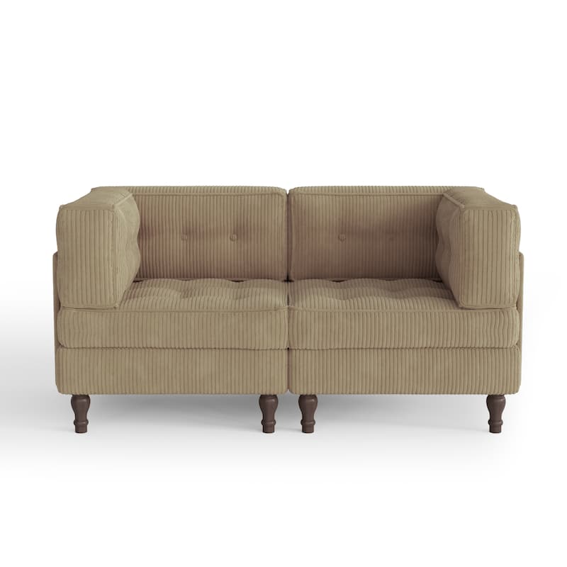 Modular Corduroy Corner Sectional Sofa Couch Set with Tufted Cushion