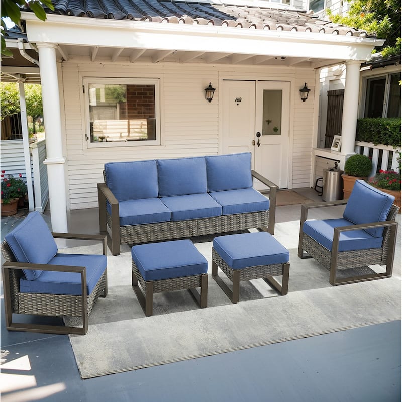 Pocassy Sofa Club Chair Ottoman Set of 5 - Blue - Grey