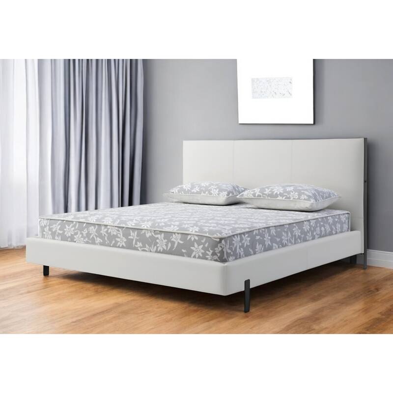 HomeRoots King White Upholstered Faux Leather Bed With USB