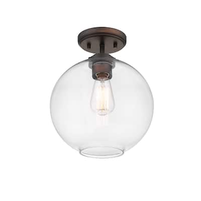 1 Light Mini Bubble Glass Semi-Flush Light in Oil Rubbed Bronze