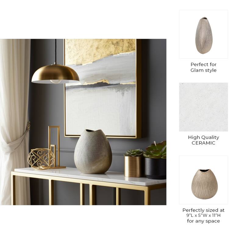 Ceramic Teardrop Textured Surface Vase - Silver