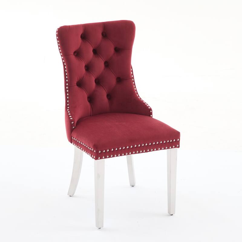 Velvet Dining Chairs Set of 2, Button Tufted Upholstered Dining Chair, Kitchen Chairs with Nailhead Trim & Stainless Steel Legs