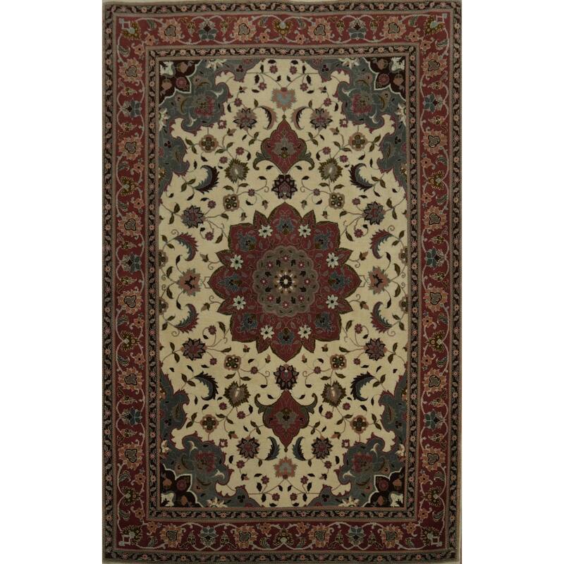 Hand Knotted Oriental 100% Wool Carpet Traditional Floral Beige & Ivories Tabriz Area Rug - 5' 3'' X 3' 4''