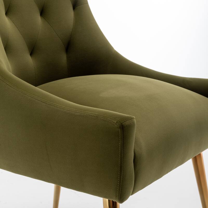 SEYNAR Modern Boucle Velvet Upholstered Accent Dining Chair Set of 2 Tufted Back Armless Chair with Golden Legs