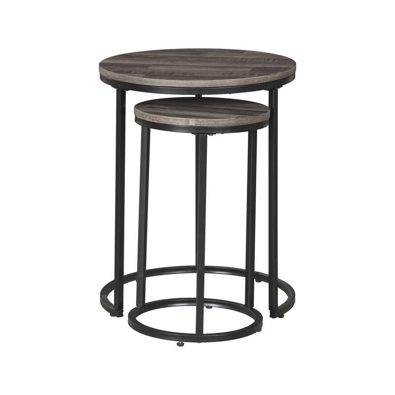 Round Wooden Top Metal Accent Table, Set of 2
