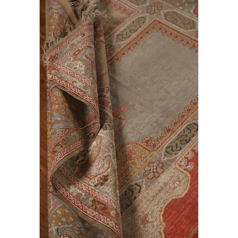 Hand Knotted Oriental Silk Carpet Transitional Geometric Multi-Colored Anatolian Area Rug - 7' 6'' X 4' 0''