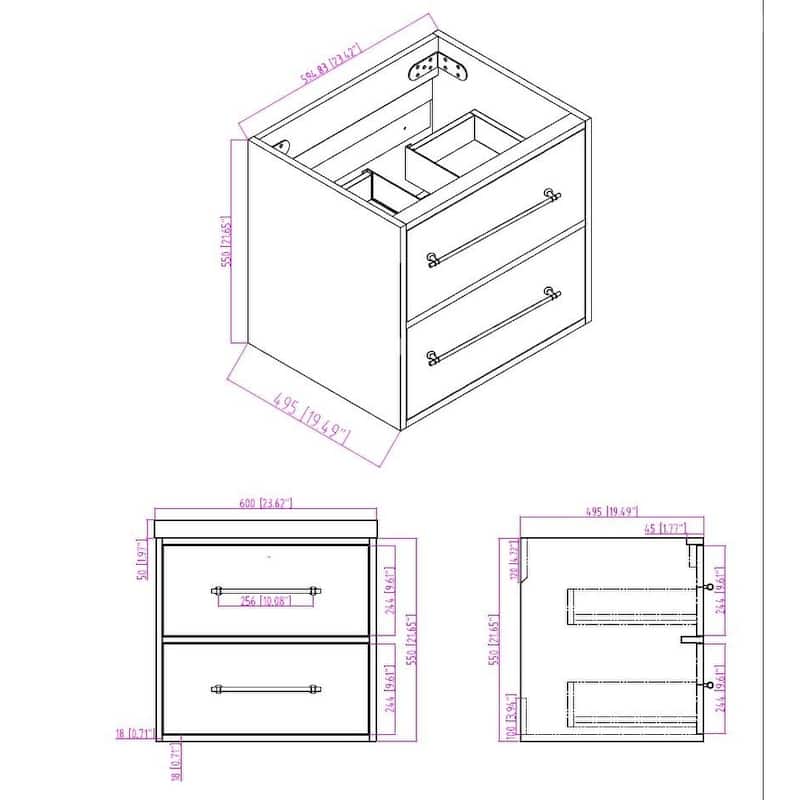 Victoria 24'' Wall-mounted Vanity with Reinforced Acrylic Sink - 23.5