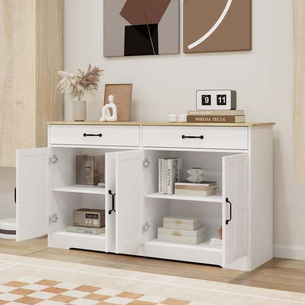 White Wood 55.91 in. Sideboard with Shaker Style Design Doors - On Sale - Bed Bath & Beyond