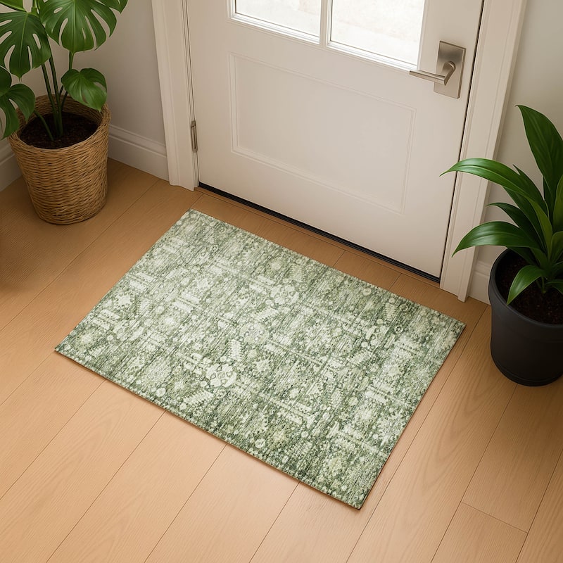 Premium Washable Super Soft Vintage Traditional Mayfield Rug - Aloe - 1'8" x 2'6"