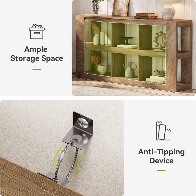 Farmhouse 63-Inch Console Table with Storage, 3-Tier Narrow Sofa Table for Entryway & Living Room