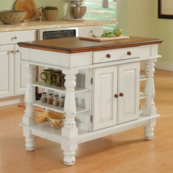 Americana Off-White Kitchen Island With Storage - On Sale - Overstock ...